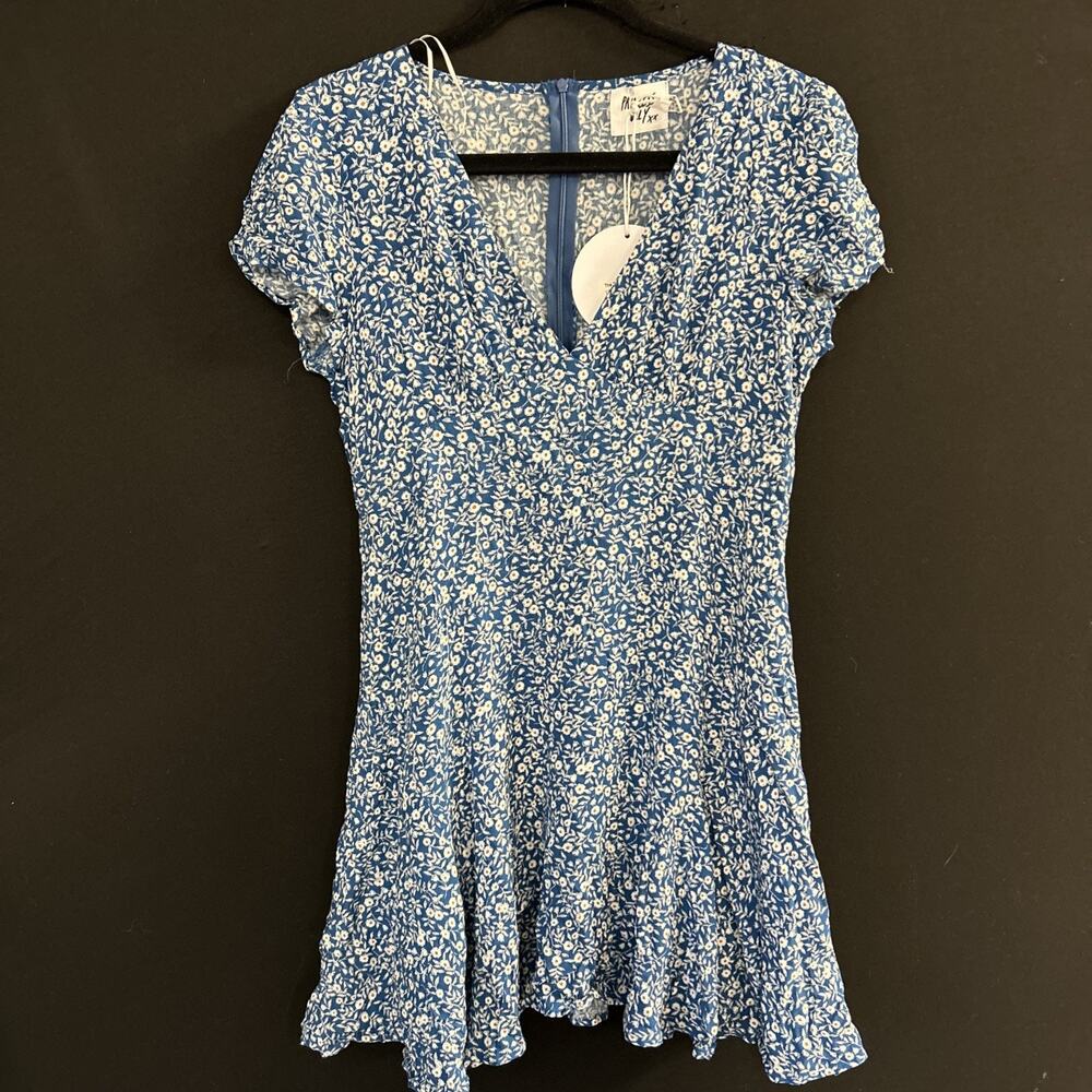 NWT Princess Polly Womens Blue Floral Short Sleeve V-Neck The Sting Mini Dress 8